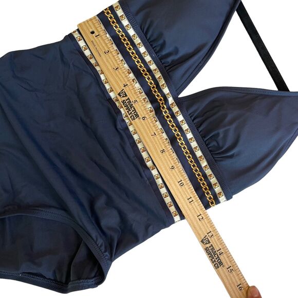 Michael Kors Halter One Piece Swimsuit - Chain Print‎ Border Navy Size 6 NWT - Picture 10 of 16
